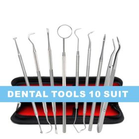10 Piece Set Of Stainless Steel Tools For Dental Care And Cleaning