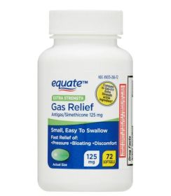 Equate Gas Relief, Simethicone 125 mg, Extra Strength Softgels, 72 Count