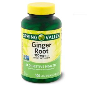 Spring Valley Ginger Root Digestive Health Dietary Supplement Capsules, 550 mg, 100 Count