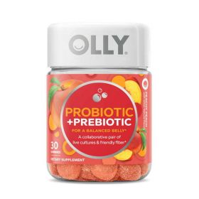 OLLY Probiotic + Prebiotic Gummy, Digestive + Gut Health Supplement, Peach, 30 Count