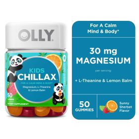OLLY Kids Chillax Gummy, Chewable Supplement, Magnesium, L-Theanine, Sunny Sherbet, 50 Count