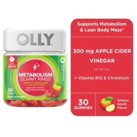 OLLY Metabolism Gummy Rings, Apple Cider Vinegar, B12, Chromium, Apple Flavor, 30 Ctount