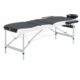 3-Zone Foldable Massage Table Aluminum Black and White