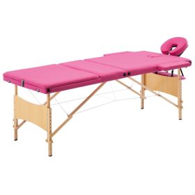 Foldable Massage Table 3 Zones Wood Pink