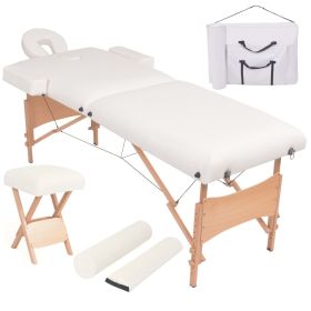 2-Zone Folding Massage Table and Stool Set 3.9" Thick White