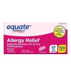 Equate Allergy Relief Tablets with Diphenhydramine HCl;  25mg Antihistamine;  100 Count