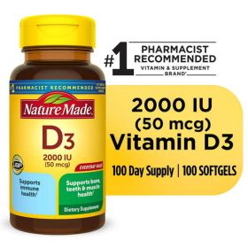 Nature Made Vitamin D3 2000 IU (50 mcg) Softgels;  100 Count