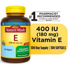 Nature Made Vitamin E 180 mg (400 IU) dl-Alpha Softgels;  Dietary Supplement;  300 Count