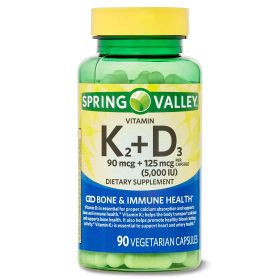 Spring Valley Vitamin K2 (90mcg) + D3 (125mcg) 90 Count Vegetarian Capsule