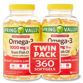 Spring Valley Omega-3 Natural Lemon Flavor Dietary Supplement Twin Pack;  1000 mg;  360 count