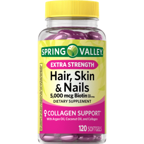 Spring Valley Hair;  Skin & Nails Dietary Supplement Gel Capsules;  5; 000 Mcg;  120 Count