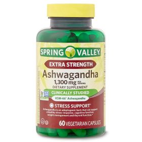 Spring Valley Extra Strength Ashwagandha Dietary Supplement;  1300 mg;  60 Vegetarian Capsules