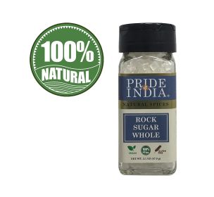 Pride Of India - Natural Crystal Rock Sugar Whole- 3.1 oz (88 gm) Dual Sifter Jar, Authentic Indian Sugar Crystals, Used to Sweeten Milk