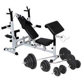 Weight Bench with Weight Rack; Barbell and Dumbbell Set 264.6 lb