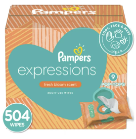 Pampers Baby Wipes Expressions;  Fresh Bloom Scent;  9X Pop-Top;  504 Ct