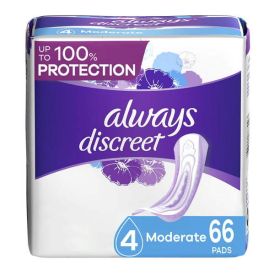 Always Discreet Incontinence Pads for Women;  Moderate 66 Count
