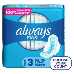 Always Maxi Daytime Pads with Wings Extra Long Super Unscented;  33 Ct Size 3