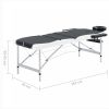 3-Zone Foldable Massage Table Aluminum Black and White