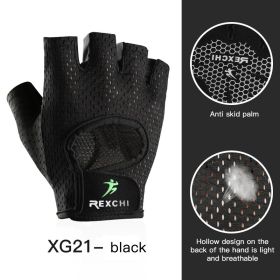 Breathable Fitness Gloves Gym Weightlifting Yoga Bodybuilding Training Sports Thin Non-slip Half Finger Cycling Gloves Equipment (Color: Black M)