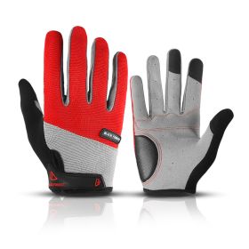 Bicycle Full Finger Cycling Bike Gloves Absorbing Sweat for Men and Women Bicycle Riding Outdoor Sports Protector (Color: Red 1)