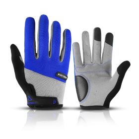 Bicycle Full Finger Cycling Bike Gloves Absorbing Sweat for Men and Women Bicycle Riding Outdoor Sports Protector (Color: Blue 1)
