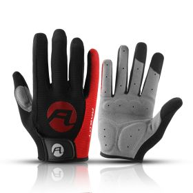 Bicycle Full Finger Cycling Bike Gloves Absorbing Sweat for Men and Women Bicycle Riding Outdoor Sports Protector (Color: Red)