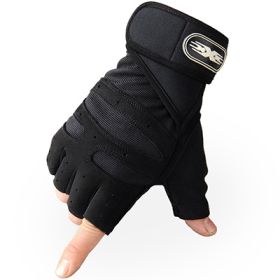 Gloves Weight Exercises Half Finger Lifting Gloves Body Building Training Sport Gym Fitness Gloves for Men Women (Color: black)