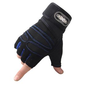 Gloves Weight Exercises Half Finger Lifting Gloves Body Building Training Sport Gym Fitness Gloves for Men Women (Color: Blue)