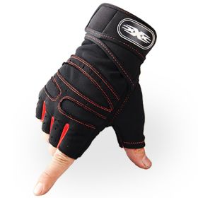 Gloves Weight Exercises Half Finger Lifting Gloves Body Building Training Sport Gym Fitness Gloves for Men Women (Color: Red)