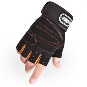 Gloves Weight Exercises Half Finger Lifting Gloves Body Building Training Sport Gym Fitness Gloves for Men Women (Color: Orange)